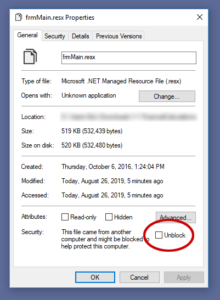 Unblock the file in Windows Explorer